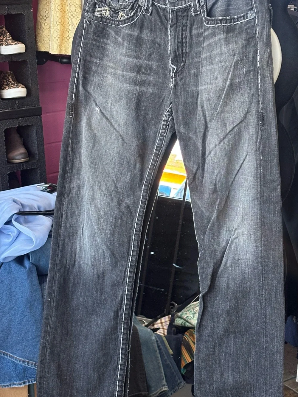 True Religion Men's Faded Black Straight Jeans